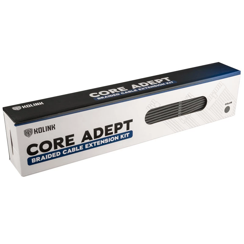 Set di prolunghe per cavi intrecciati Kolink Core Adept – prolunghe per alimentatore e scheda madre in 6 pezzi, guaina in PET, conduttori in rame, lunghezze 300–350 mm