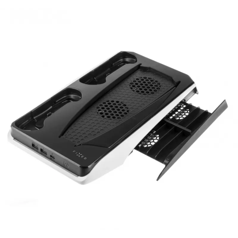 Base di raffreddamento e ricarica FIXED FIXPS5-MCS-BW — stazione multifunzione per controller PS5 DualSense