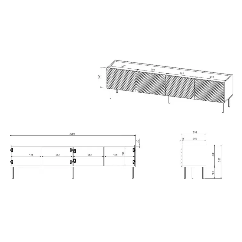 Mobile TV 4D ONDA 200x40x35-54 nero (da terra o da parete)