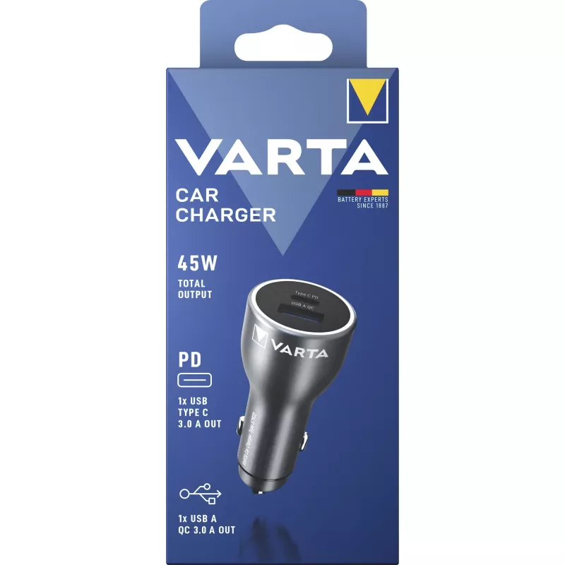 Caricabatterie da auto Varta 57933101111, 45W totali, 1× USB-A, 1× USB-C