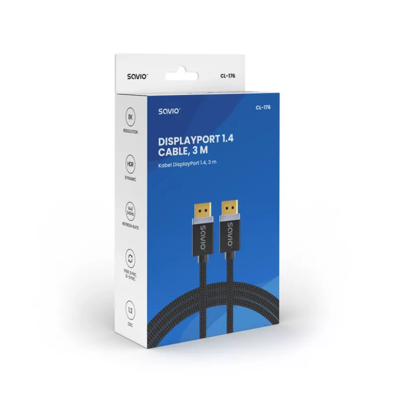 Cavo SAVIO DISPLAYPORT (M) - DISPLAYPORT (M), V1.4, 3 m, CL-176