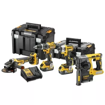 Set di utensili DeWalt DCK422P3T-QW set combinato a batteria 18V 5Ah (3 batterie), avvitatore trapano DCD796, martello perforatore, 4 cm legno, 1,3 cm acciaio