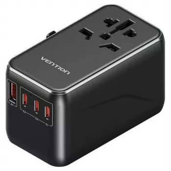 Caricabatterie Vention FJGB0 100W GaN con 3× USB-C e 1× USB-A, nero