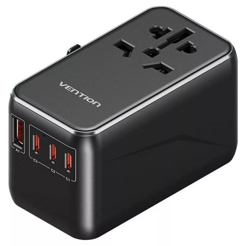 Caricabatterie Vention FJGB0 100W GaN con 3× USB-C e 1× USB-A, nero