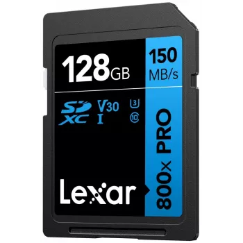 Scheda di memoria SDXC Lexar 128GB UHS-I 800xPRO Class 10 U3 V30 — 150 MB/s in lettura, 45 MB/s in scrittura, nero