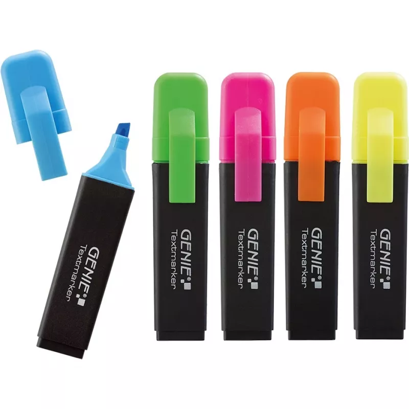 Genie 40022 Set di pennarelli a punta scalpello, 5 pezzi, blu/verde/arancione/rosa/giallo