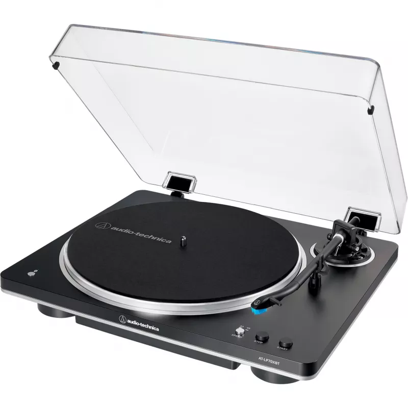 AT-LP70XBTBS, Giradischi nero/argento, preamplificatore phono integrato, Bluetooth, completamente automatico, a cinghia