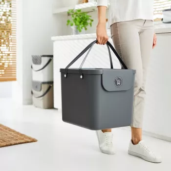 Pattumiera in plastica Rotho Albula rettangolare 40 L, antracite, tecnopolimero, 400×358×340 mm