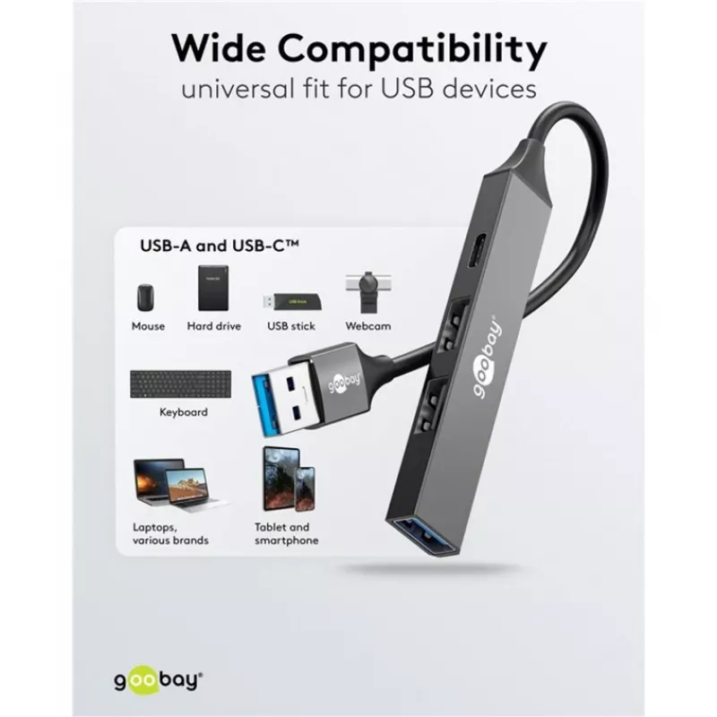 Hub USB Goobay Slim 4 porte, USB-A a USB-C™/USB-A, USB 3.2 (74458)