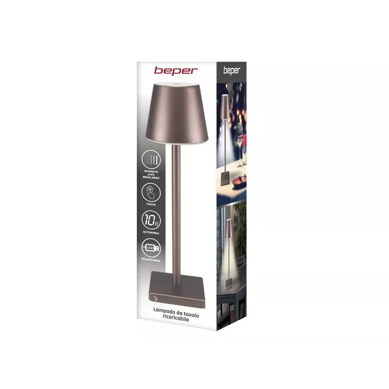 Lampada da tavolo ricaricabile Beper P201UTP103, interruttore touch, 2 W