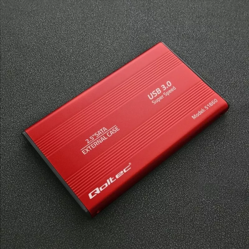 Case per HDD/SSD QOLTEC 51860 per unità SATA III da 2,5 inch, USB Type-A, 5 Gbit/s, alluminio, rosso