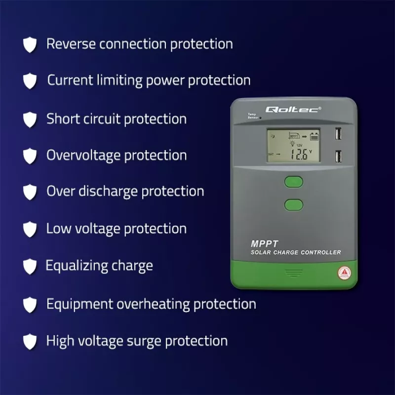 Regolatore di carica solare MPPT QOLTEC 40A 12V/24V con display LCD