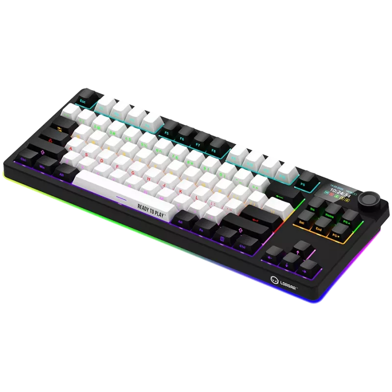 LORGAR KBP70TKLW, tastiera da gaming meccanica TKL wireless Pro, nero/rosso, layout EN