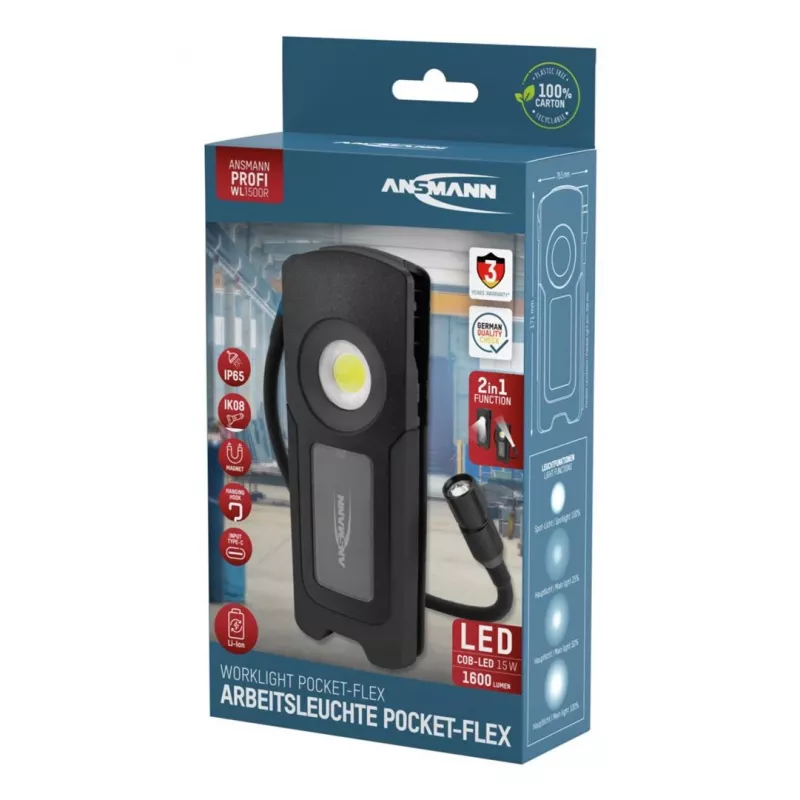 Lampada portatile Ansmann WL1500R Pocket Flex LED nera 17,1 cm 6000K
