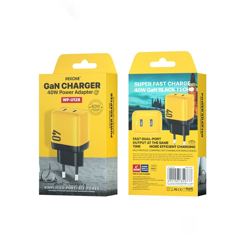 Caricabatterie da rete WEKOME WK-WP-U128 2x USB-C GaN Super Fast Charger