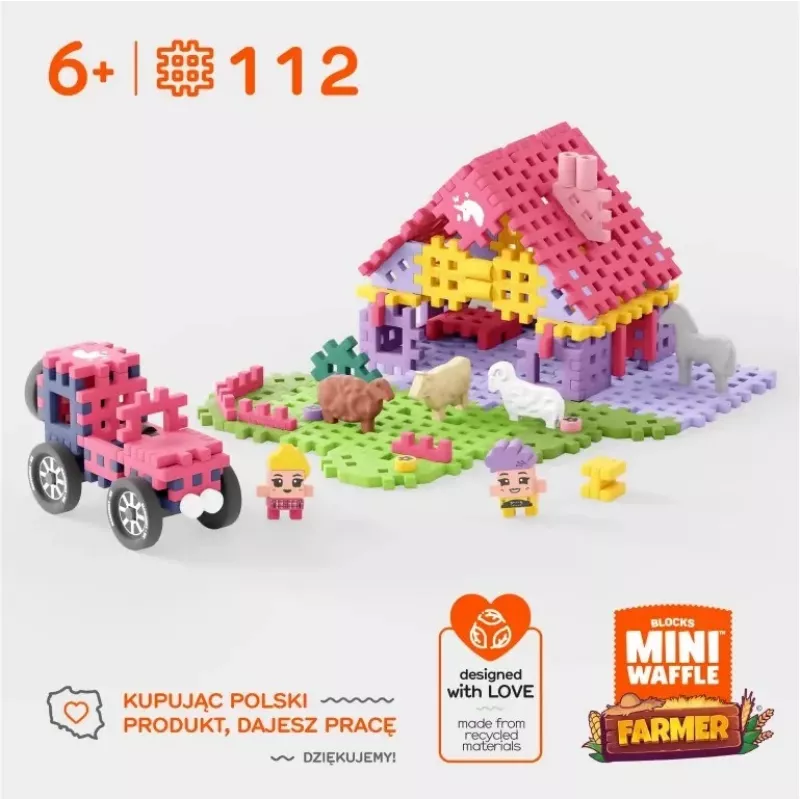Marioinex Mini Waffle set di costruzioni da 112 pezzi – Farmer Urocze Ranczo, multicolore, età 6+