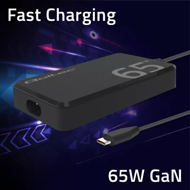 Caricabatterie QOLTEC 65W GaN Super Fast sottile PD 5-20V 3,25A USB-C