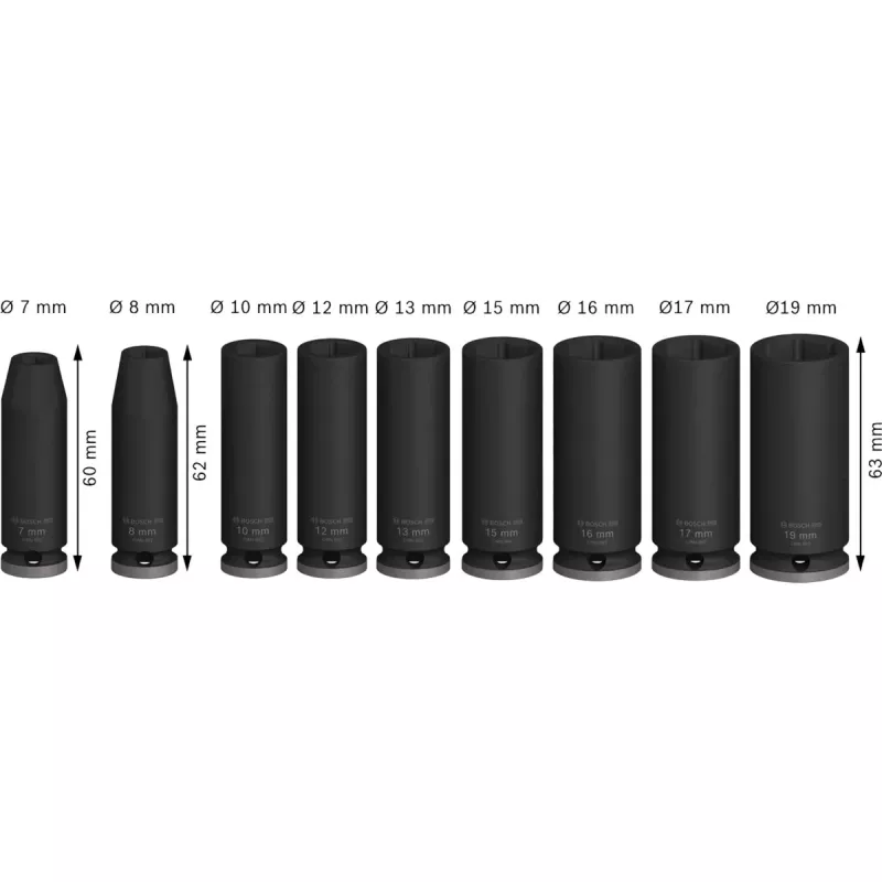Set di bussole a percussione PRO 3/8, 9 pezzi nero, profonde