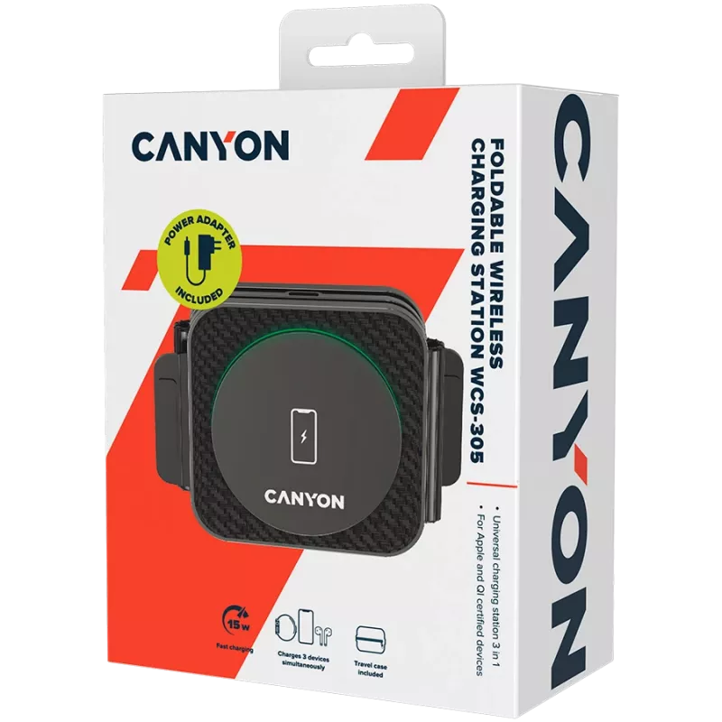 Caricabatterie Canyon WS-305 nero ricarica rapida tensione di ingresso 9/12 V