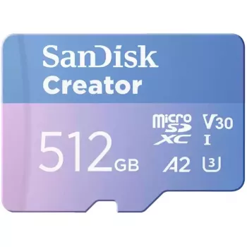 Scheda di memoria SanDisk Creator MicroSD 512 GB, alte velocità di trasferimento fino a 190 MB/s