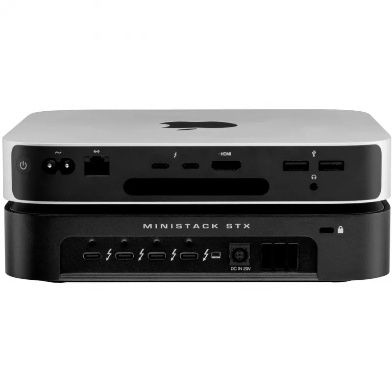 OWC miniStack STX custodia di archiviazione Thunderbolt 4 impilabile con hub, 2 alloggiamenti (SATA + NVMe), nera