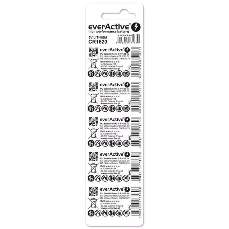Batteria al litio mini everActive CR1620 5 pz.