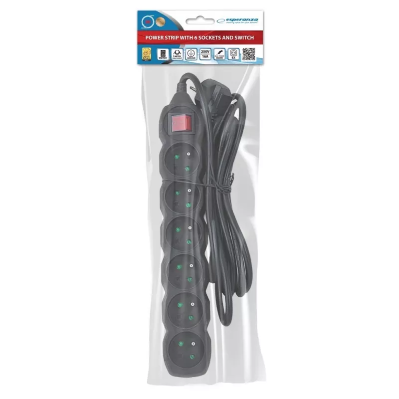 Esperanza ELK218K prolunga di corrente 3 m 6 presa/e AC per interni nero