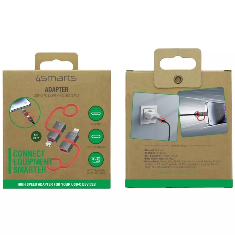 Adattatore USB-C a Lightning 4smarts 541522, 27W PD, confezione da 2