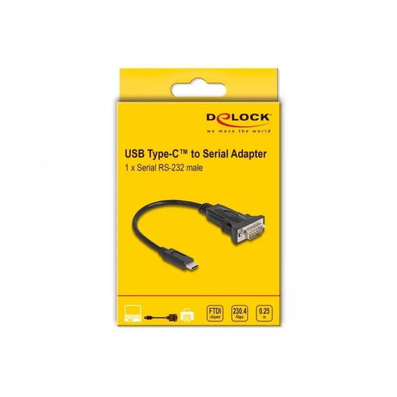 Adattatore DeLOCK USB Type-C a RS-232 D-Sub 9 poli maschio 0,25 m