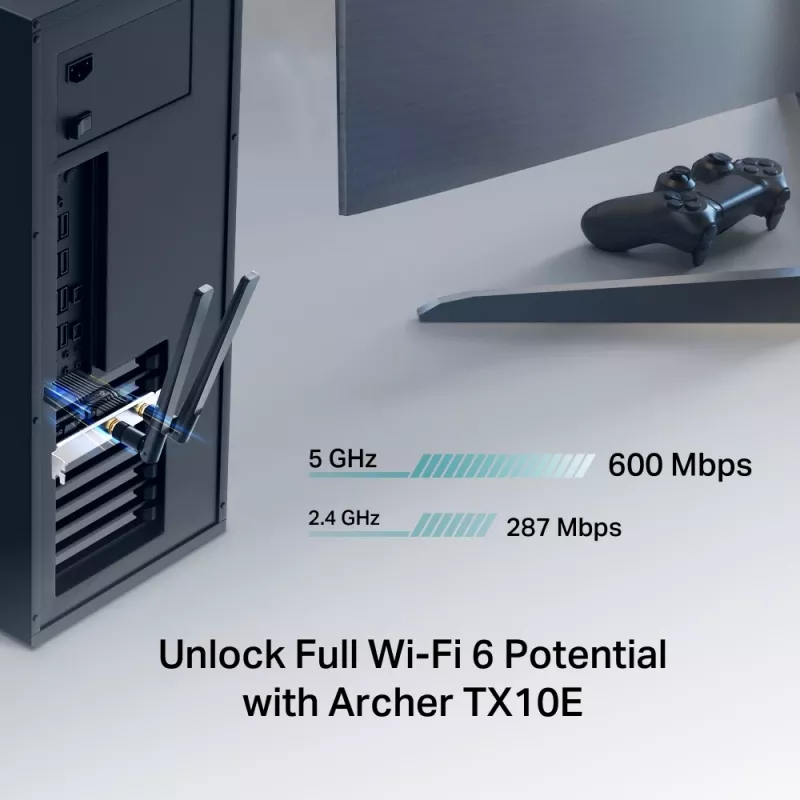 Adattatore PCIe Wi‑Fi 6 Bluetooth TP‑LINK Archer TX10E AX900 — scheda PCIe, AX900 Wi‑Fi 6, Bluetooth