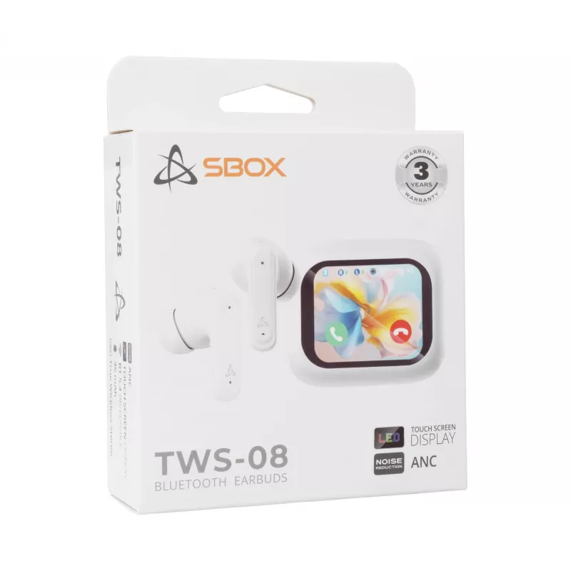 Cuffie SBOX EB-TWS08-W display touchscreen bianco