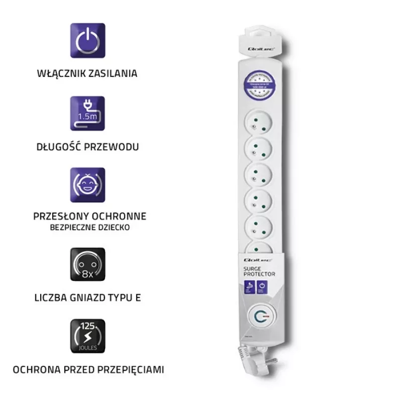 Protezione da sovratensione Qoltec 50293 bianco 8 prese AC 230 V