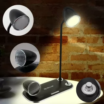 Lampada da tavolo Tellur TLL151361 con caricabatterie wireless Qi e altoparlante Bluetooth, illuminazione regolabile