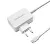 Qoltec 51039 alimentatore 65 W USB-C PD, 5–20,3 V, 2–3,25 A, cavo USB-C integrato, bianco