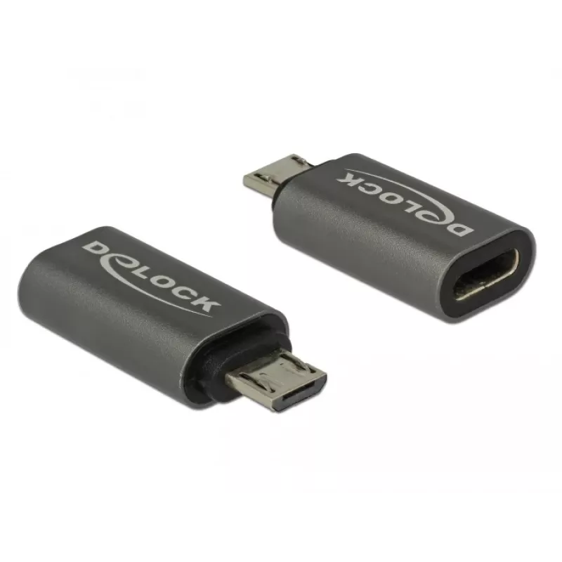DeLOCK - Adattatore USB - USB-C (F) a Micro-USB Type-B (M) - USB 3.1 Gen 1 - 2,8 cm - Antracite (65927)