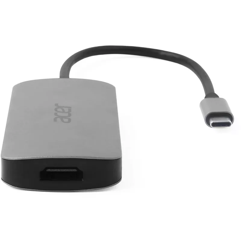 Dongle USB-C 7-in-1 Acer — USB 3.2 Gen 1 Type-C, 3x USB-A, HDMI, SD/MicroSD, 100W PD, argento
