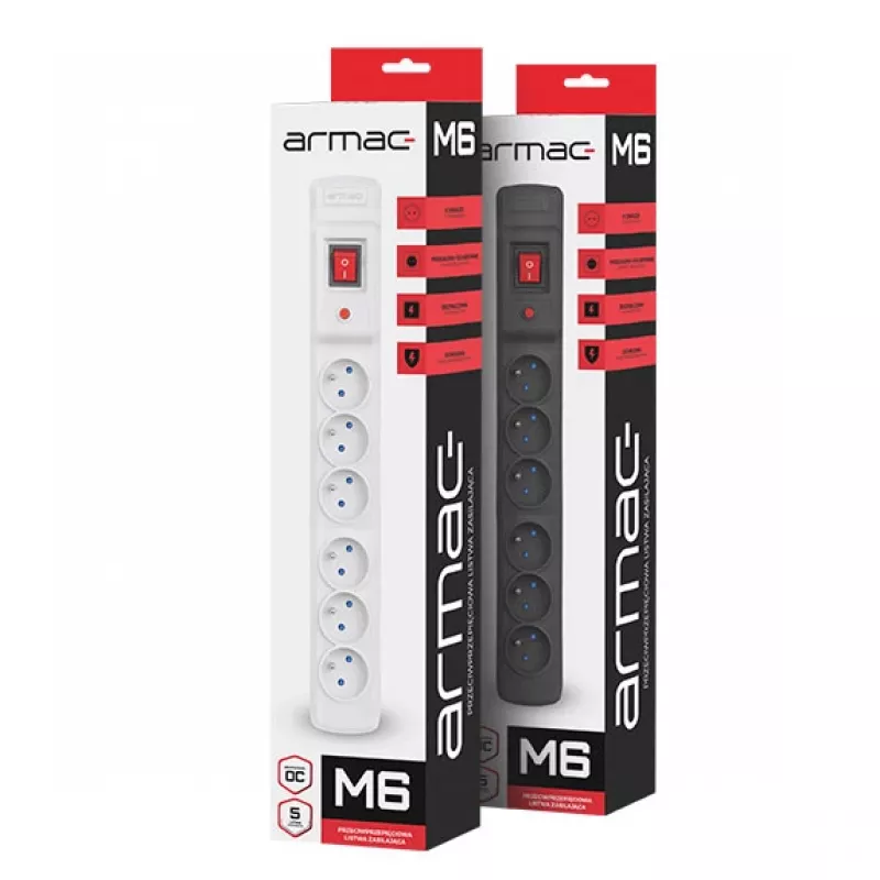Ciabatta ARMAC M6 — 6 prese, cavo 1,5 m, nero