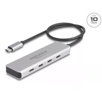 DeLOCK hub USB Type-C 10 Gbps 4 porte alluminio grigio