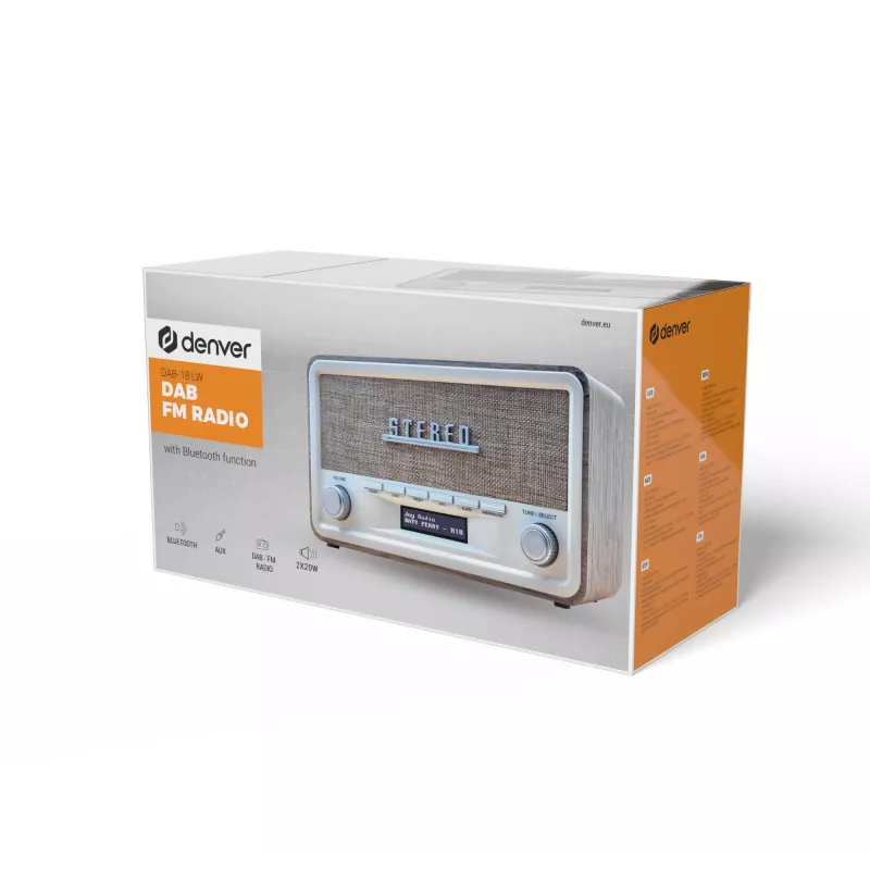 Denver DAB-18LW radio retrò DAB+/FM, Bluetooth, effetto legno chiaro