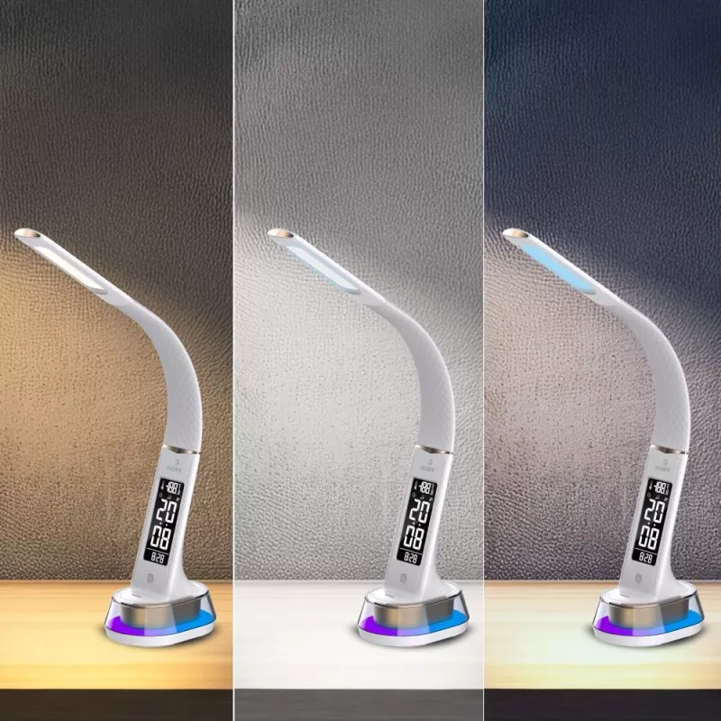 Lampada da scrivania Hawk HW-LAMP05 bianca LED regolabile — lampada da lavoro LED compatta con braccio regolabile