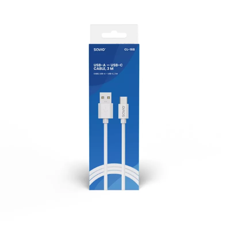 Cavo USB 2.0 SAVIO CL-168, USB A (connettore maschio) a USB C (connettore maschio), 3 m, bianco