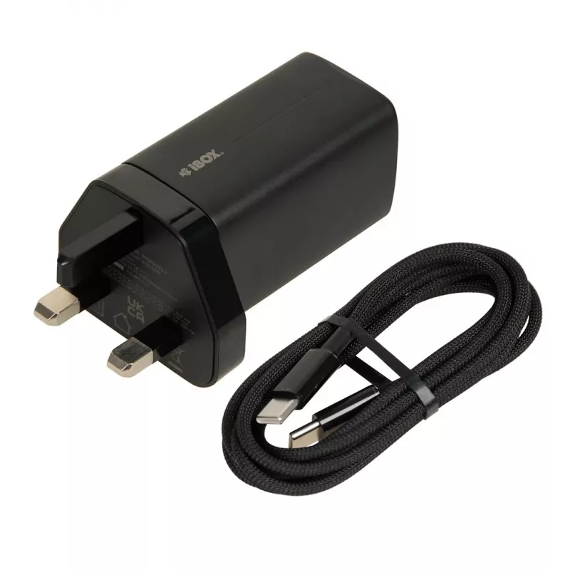 iBOX C-65 nero, caricabatterie universale GaN 65 W con spina UK
