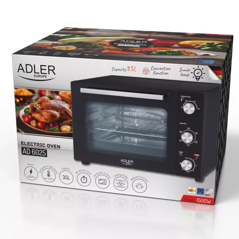 Forno elettrico Adler AD 6025 — capacità 35 L, 1500 W, nero
