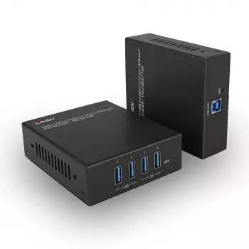 Lindy 100m USB 3.2 Gen 1 Cat.6A HDBaseT extender, trasmettitore e ricevitore, con filo, 100 m, Cat6a, nero, metallo