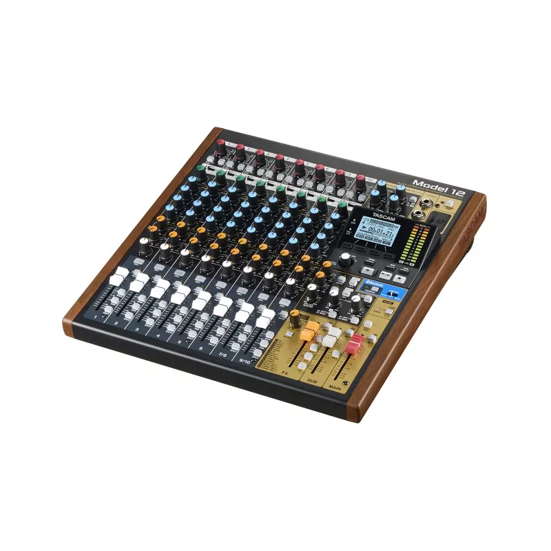 Tascam Model 12 mixer a 10 canali con registratore a 12 tracce, 20–20000 Hz, nero/legno
