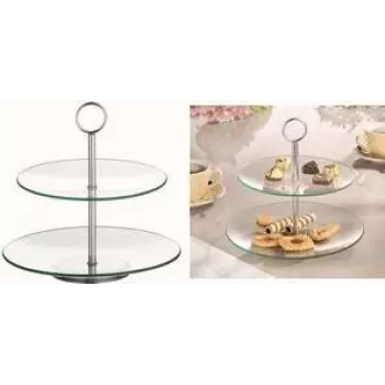 Alzata per torta in vetro Esmeyer design a 2 livelli, modello 199-618, vetro trasparente