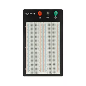 Breadboard DELOCK 18314 — scheda prototipo senza saldatura, metallo/plastica, 109×165×1 mm, nero/bianco