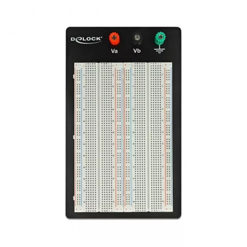 Breadboard DELOCK 18314 — scheda prototipo senza saldatura, metallo/plastica, 109×165×1 mm, nero/bianco