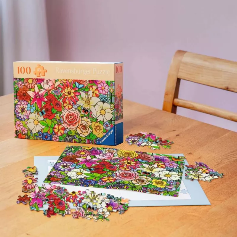 Ravensburger Feel Well & Puzzle - Blumenfenster, 100 pezzi, elementi tattili