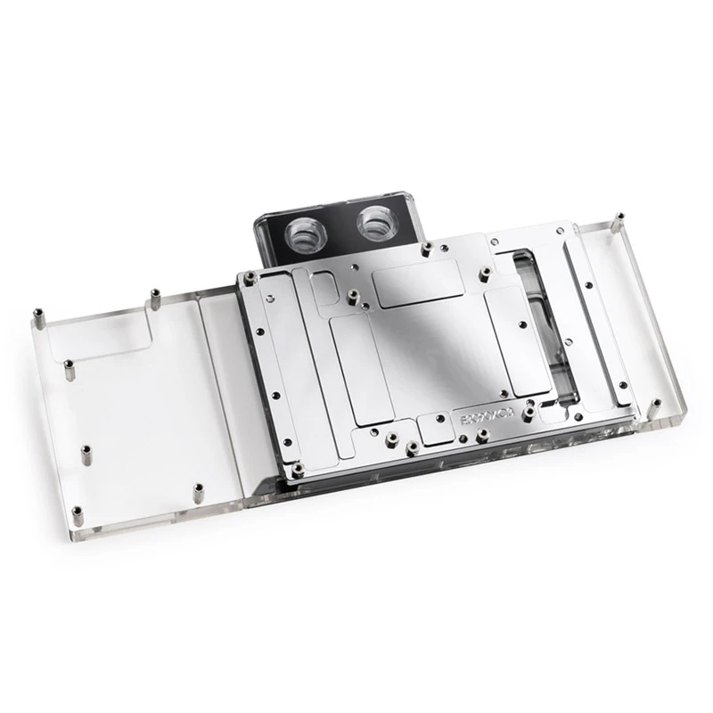 Waterblock e backplate per GPU BitsPower BP-VG3090EVXC3 — acrilico, rame, acciaio cromo-nichel, 125,4 × 263,7 × 25 mm